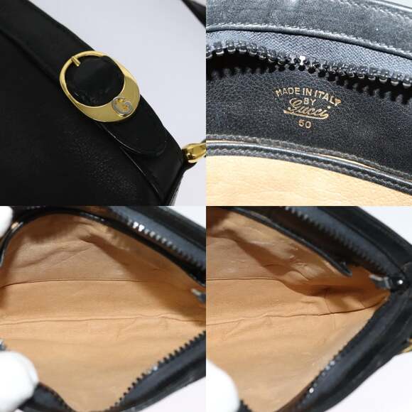 GUCCI Shoulder Bag Leather Black Gold - Picture 11 of 12